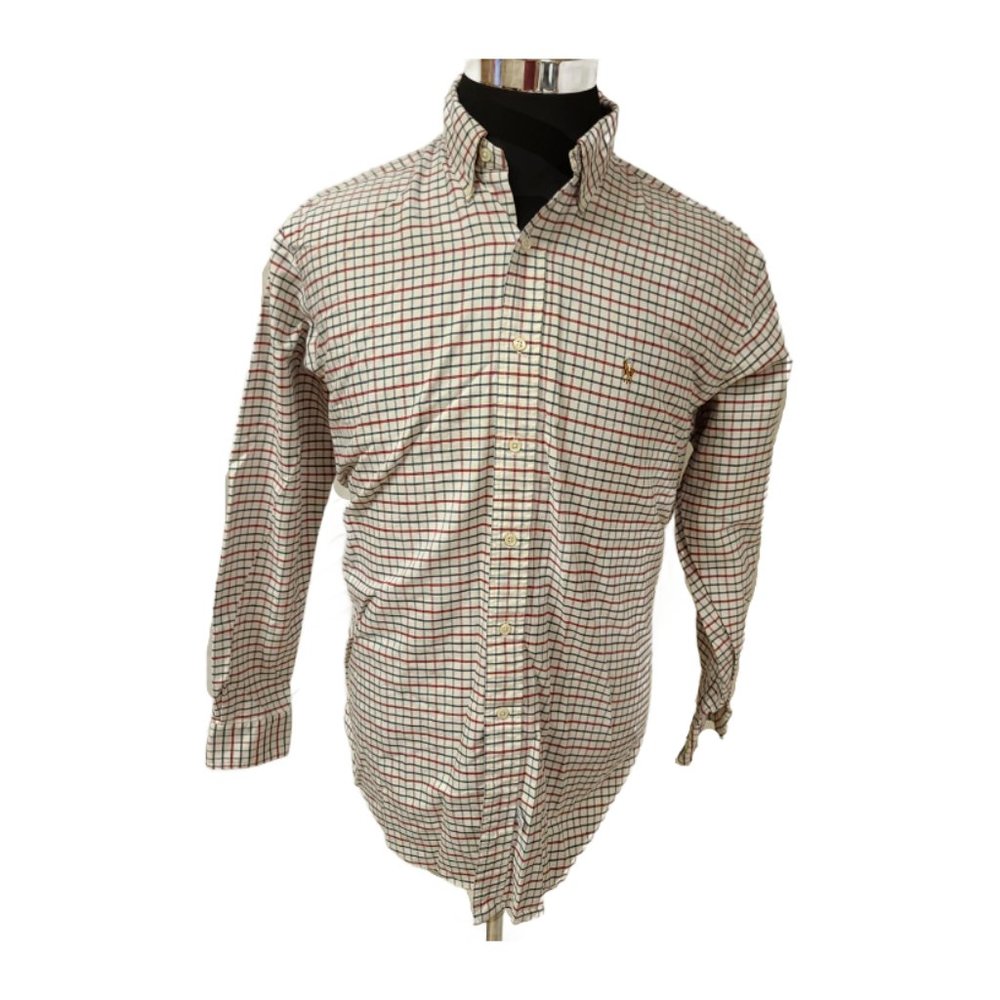 Ralph Lauren Mens 16-34 Blue Red Stripe Long Sleeve Button Yarmouth Cotton Shirt